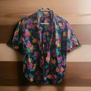 Cristin Stevens Shirt Womens Floral Button Up Collared Top Blouse S/M